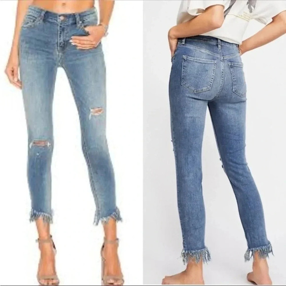 Free People light wash, straight leg, raw hem Jeans Size 26 - Picture 6 of 6